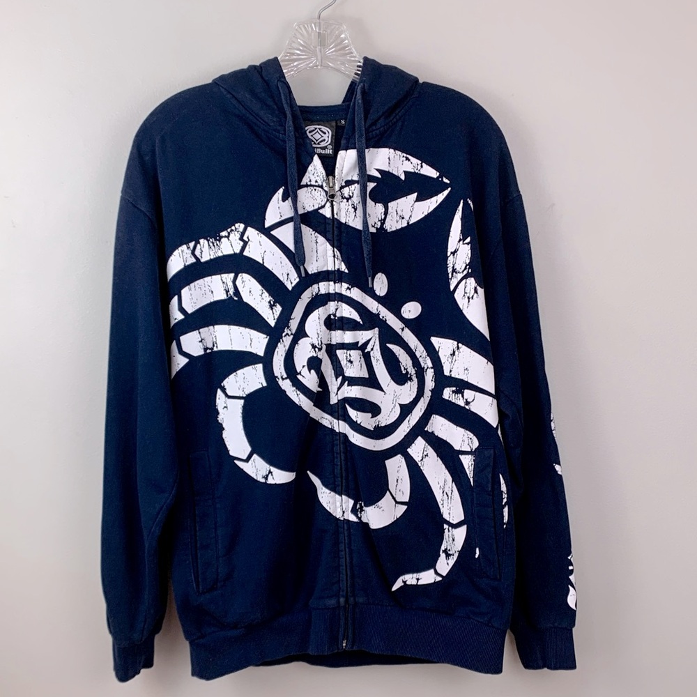 MauiBuilt Navy Blue Hoodie with White Crab Graphic - Picture 2 of 8
